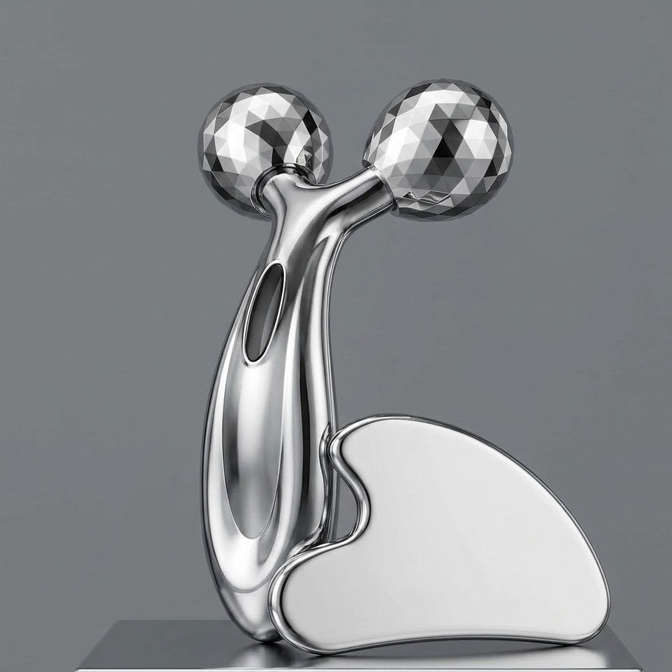 Buvyra Stainless Steel Gua Sha and Facial Roller Set: Lifting, Depuffing, and Skin Rejuvenating Massage Tools